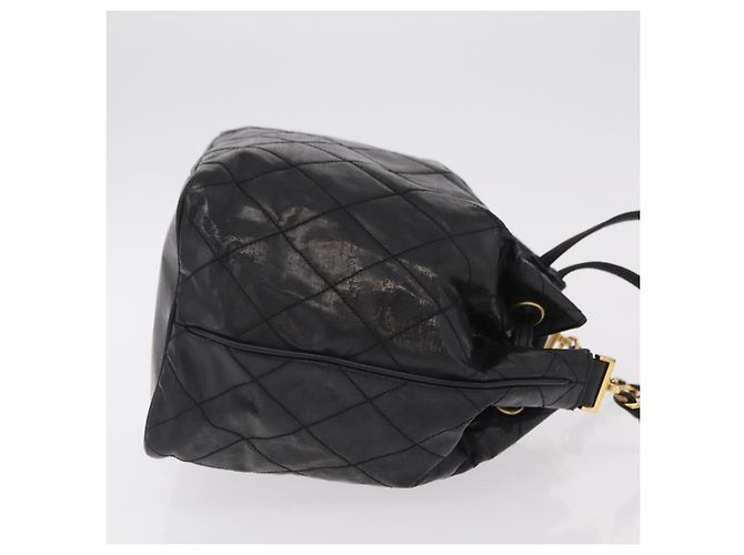 Borsa a tracolla CHANEL Matelasse in pelle verniciata nera e oro CC Auth bs37475 - vista 4