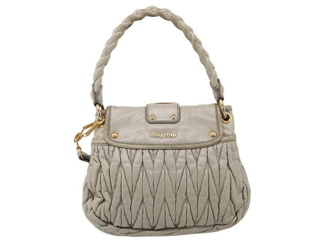 Bolsa Miu Miu Matelassé em Couro 2way Bege Tom Dourado Auth 208870A - vista 3
