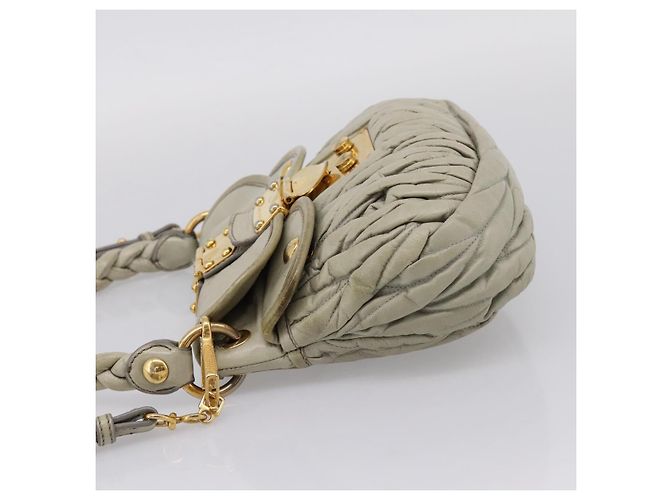 Bolsa Miu Miu Matelassé em Couro 2way Bege Tom Dourado Auth 208870A - vista 4