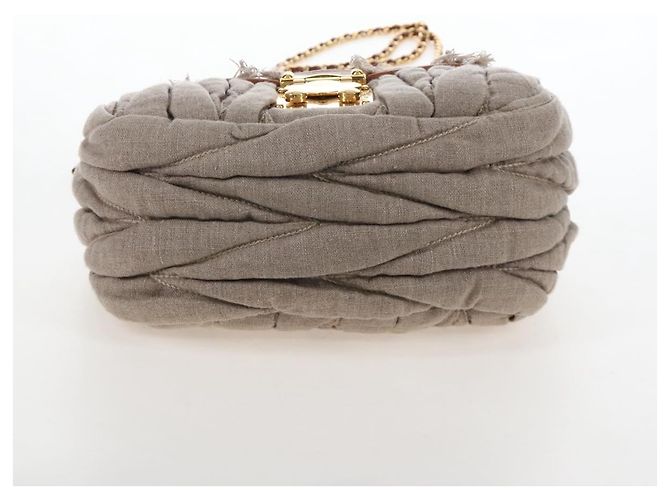 Borsa a tracolla Miu Miu Linen Beige Gold Auth 167687M D'oro - vista 11