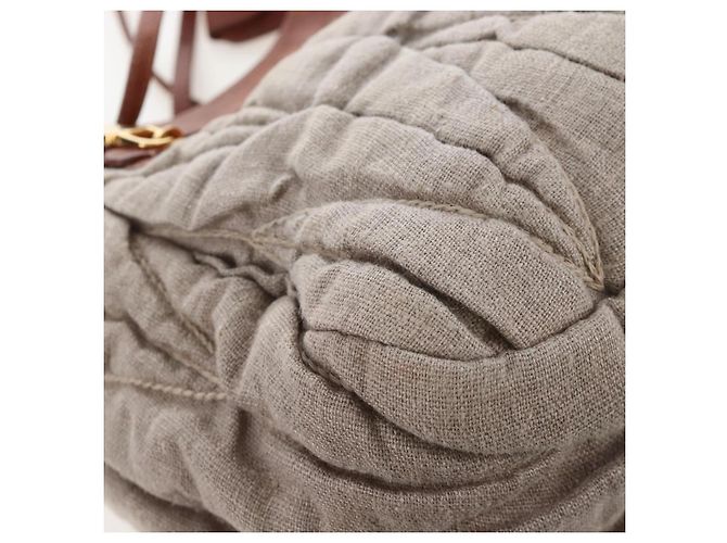 Borsa a tracolla Miu Miu Linen Beige Gold Auth 167687M D'oro - vista 14