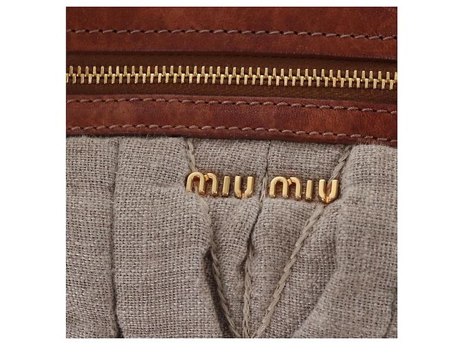 Borsa a tracolla Miu Miu Linen Beige Gold Auth 167687M D'oro - vista 16