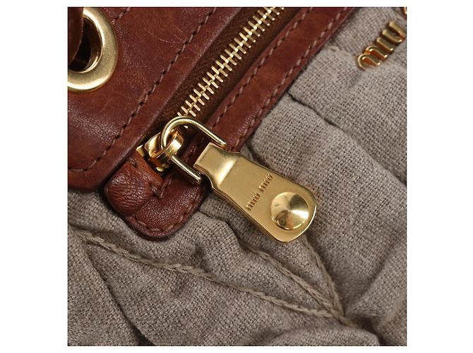 Borsa a tracolla Miu Miu Linen Beige Gold Auth 167687M D'oro - vista 17