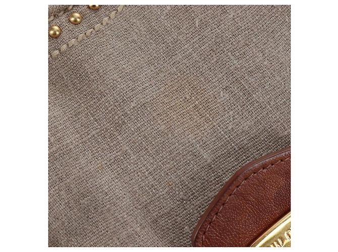 Borsa a tracolla Miu Miu Linen Beige Gold Auth 167687M D'oro - vista 20