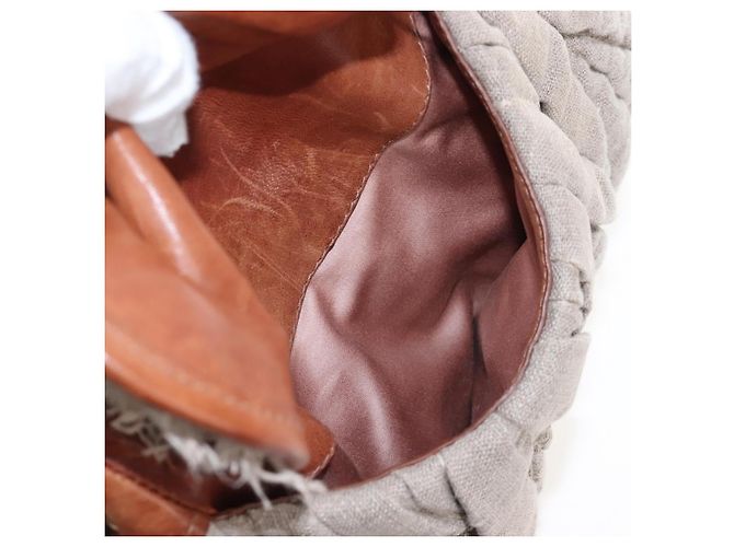 Borsa a tracolla Miu Miu Linen Beige Gold Auth 167687M D'oro - vista 21
