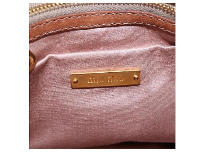 Borsa a tracolla Miu Miu Linen Beige Gold Auth 167687M D'oro - vista 22