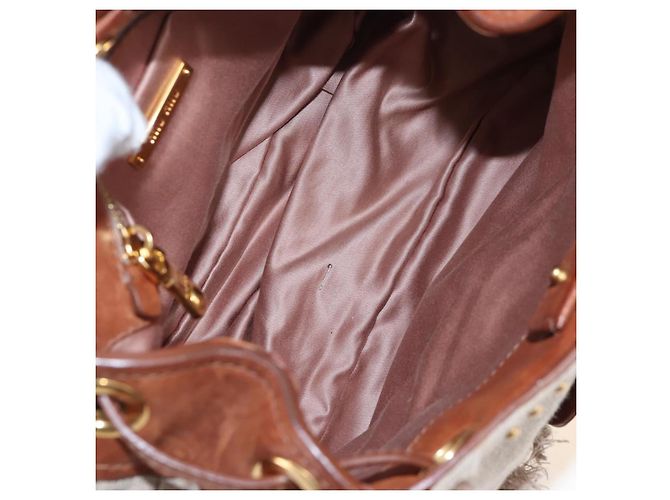 Borsa a tracolla Miu Miu Linen Beige Gold Auth 167687M D'oro - vista 23
