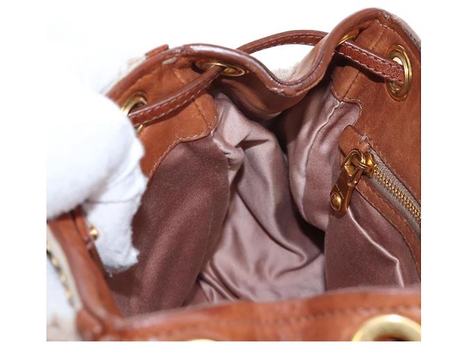 Borsa a tracolla Miu Miu Linen Beige Gold Auth 167687M D'oro - vista 26