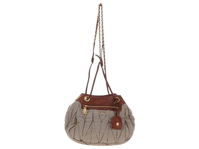 Borsa a tracolla Miu Miu Linen Beige Gold Auth 167687M D'oro - vista 3