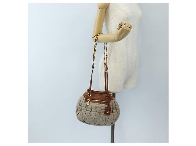 Borsa a tracolla Miu Miu Linen Beige Gold Auth 167687M D'oro - vista 31