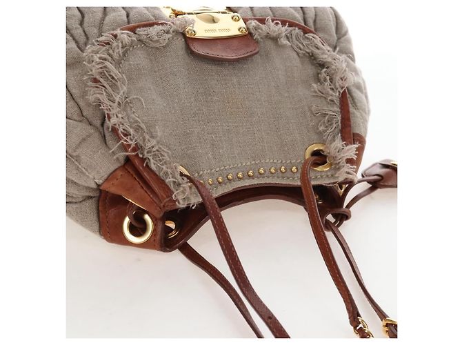 Borsa a tracolla Miu Miu Linen Beige Gold Auth 167687M D'oro - vista 6