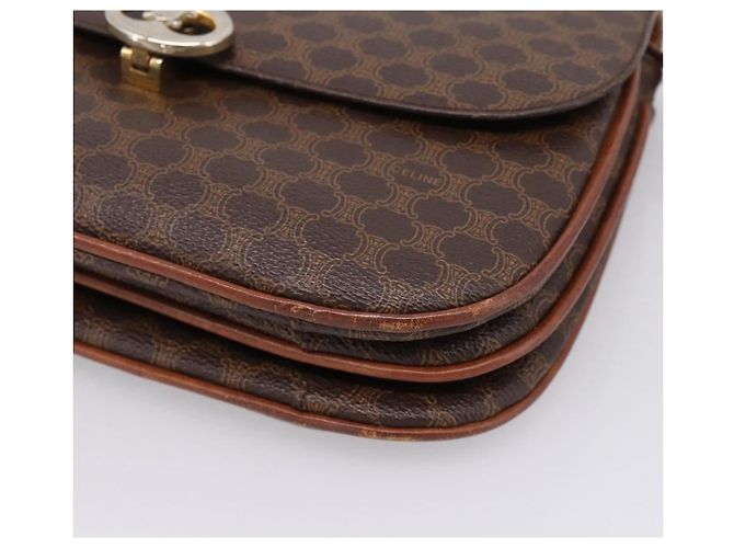 Céline Borsa a tracolla CELINE Macadam Canvas PVC Leather Brown Gold Auth bs37670 Marrone D'oro - vista 10