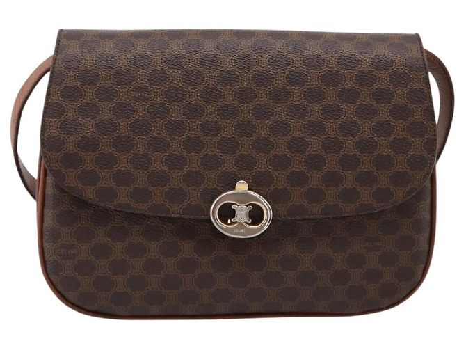 Céline Borsa a tracolla CELINE Macadam Canvas PVC Leather Brown Gold Auth bs37670 Marrone D'oro - vista 2
