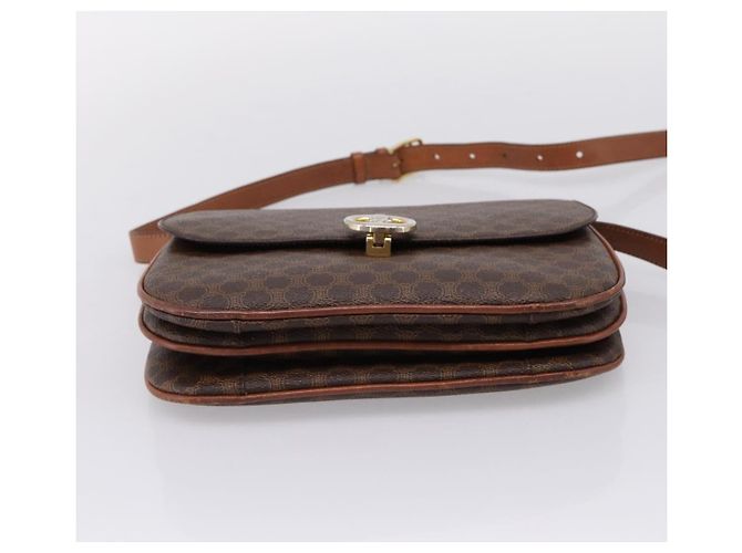 Céline Borsa a tracolla CELINE Macadam Canvas PVC Leather Brown Gold Auth bs37670 Marrone D'oro - vista 9