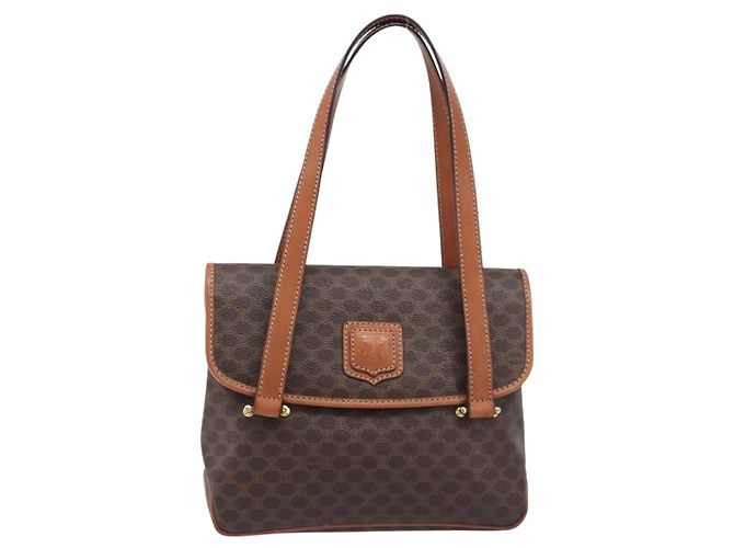 Céline Borsa a tracolla CELINE Macadam PVC Brown Gold Tone Auth mr3108A Marrone - vista 2