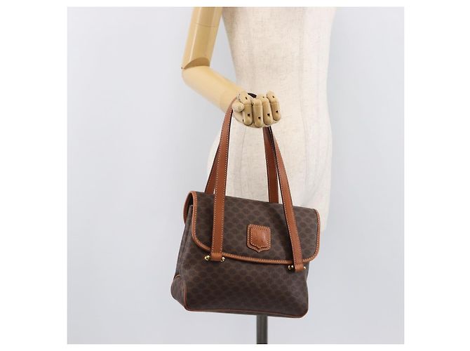 Céline Borsa a tracolla CELINE Macadam PVC Brown Gold Tone Auth mr3108A Marrone - vista 26