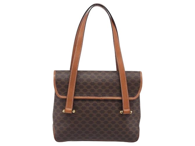 Céline Borsa a tracolla CELINE Macadam PVC Brown Gold Tone Auth mr3108A Marrone - vista 3