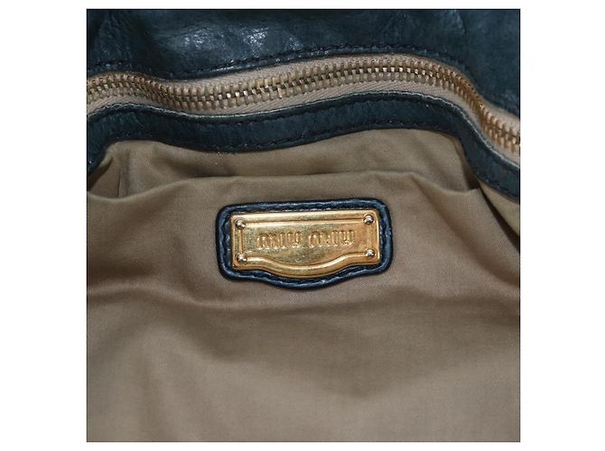 Borsa Tote Miu Miu con Fiocco Laterale in Pelle Blu Oro Auth fm5469V - vista 17