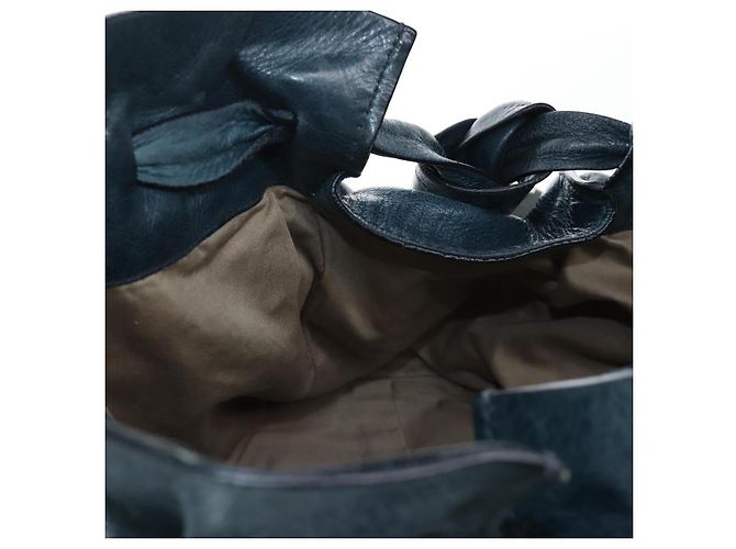 Borsa Tote Miu Miu con Fiocco Laterale in Pelle Blu Oro Auth fm5469V - vista 19