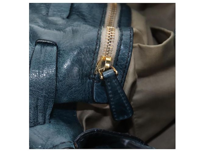 Borsa Tote Miu Miu con Fiocco Laterale in Pelle Blu Oro Auth fm5469V - vista 21