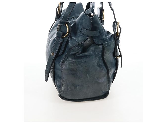 Borsa Tote Miu Miu con Fiocco Laterale in Pelle Blu Oro Auth fm5469V - vista 4