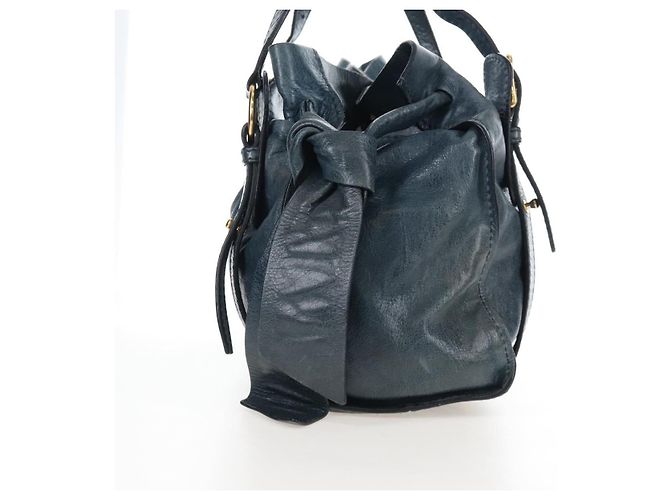 Borsa Tote Miu Miu con Fiocco Laterale in Pelle Blu Oro Auth fm5469V - vista 5