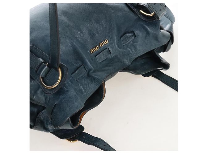 Borsa Tote Miu Miu con Fiocco Laterale in Pelle Blu Oro Auth fm5469V - vista 6