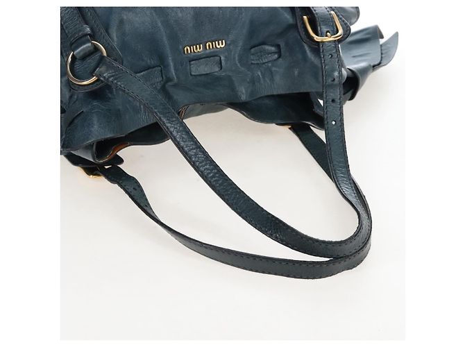 Borsa Tote Miu Miu con Fiocco Laterale in Pelle Blu Oro Auth fm5469V - vista 7