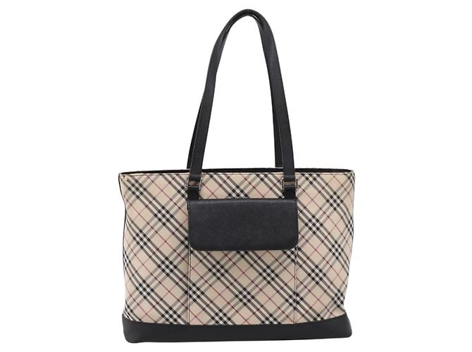 Borsa Tote BURBERRY Nova Check Canvas Beige Silver Auth bs37660 Argento - vista 2