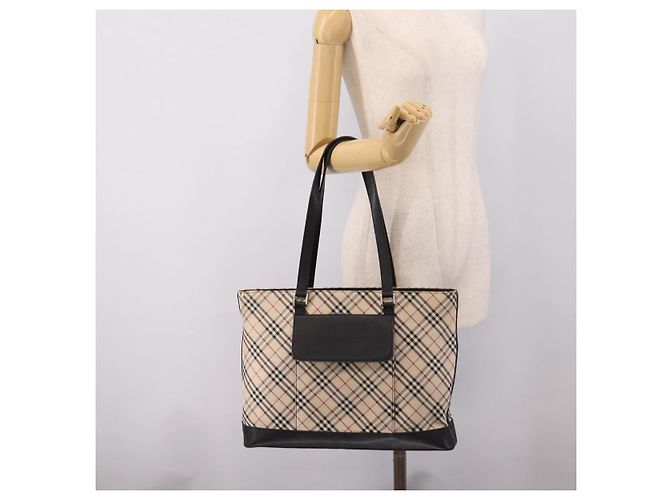 Borsa Tote BURBERRY Nova Check Canvas Beige Silver Auth bs37660 Argento - vista 28