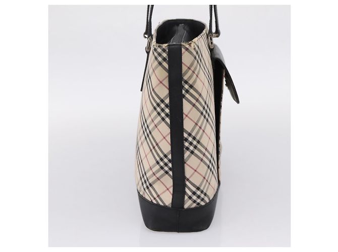 Borsa Tote BURBERRY Nova Check Canvas Beige Silver Auth bs37660 Argento - vista 4