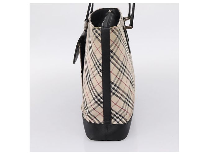 Borsa Tote BURBERRY Nova Check Canvas Beige Silver Auth bs37660 Argento - vista 5