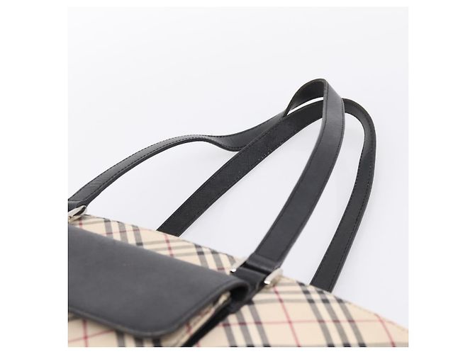 Borsa Tote BURBERRY Nova Check Canvas Beige Silver Auth bs37660 Argento - vista 8
