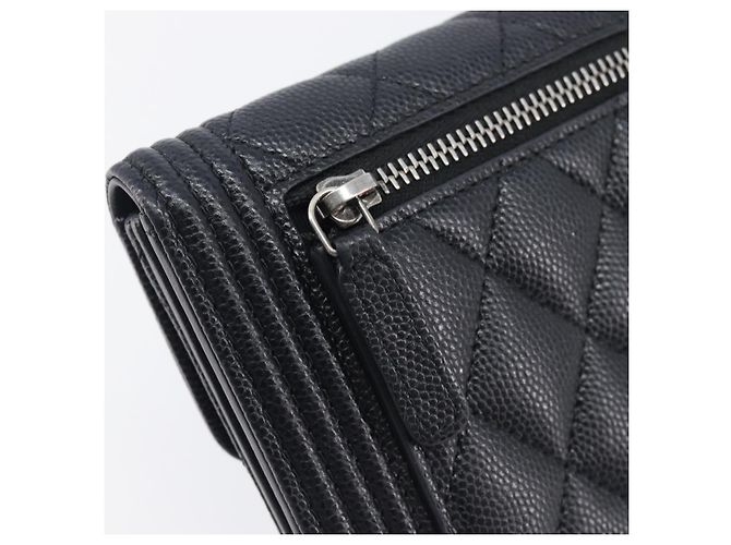 Portafoglio Compatto CHANEL Matelasse in Pelle Caviar Nero Argento CC Auth 207781V - vista 12