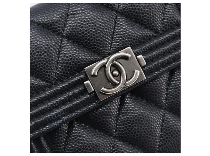 Portafoglio Compatto CHANEL Matelasse in Pelle Caviar Nero Argento CC Auth 207781V - vista 13