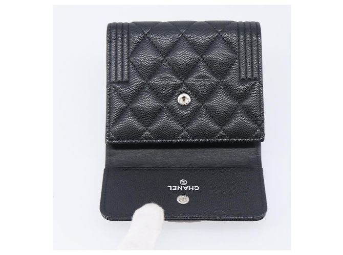 Portafoglio Compatto CHANEL Matelasse in Pelle Caviar Nero Argento CC Auth 207781V - vista 14