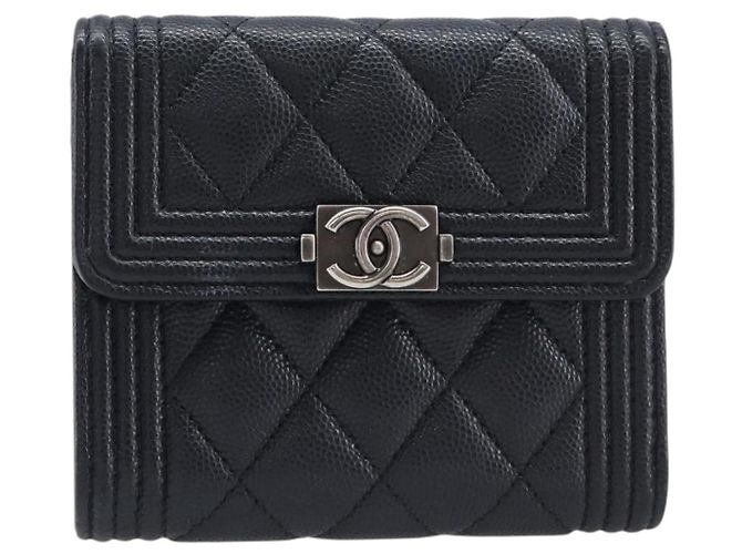 Portafoglio Compatto CHANEL Matelasse in Pelle Caviar Nero Argento CC Auth 207781V - vista 2