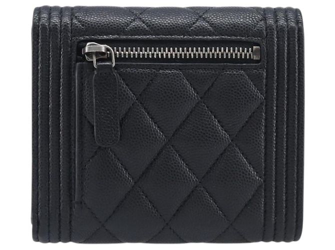 Portafoglio Compatto CHANEL Matelasse in Pelle Caviar Nero Argento CC Auth 207781V - vista 3