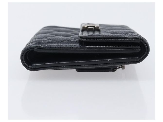 Portafoglio Compatto CHANEL Matelasse in Pelle Caviar Nero Argento CC Auth 207781V - vista 4