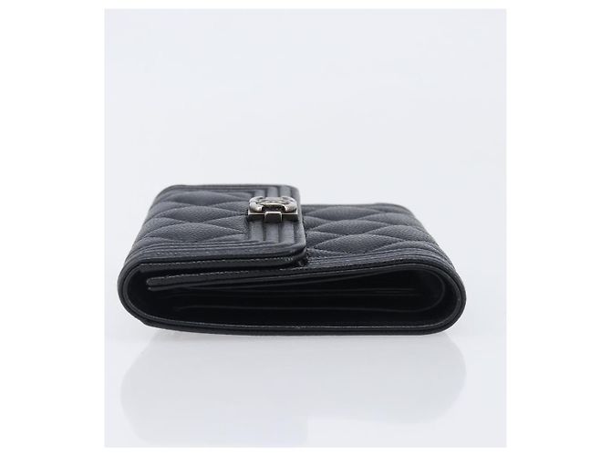 Portafoglio Compatto CHANEL Matelasse in Pelle Caviar Nero Argento CC Auth 207781V - vista 5