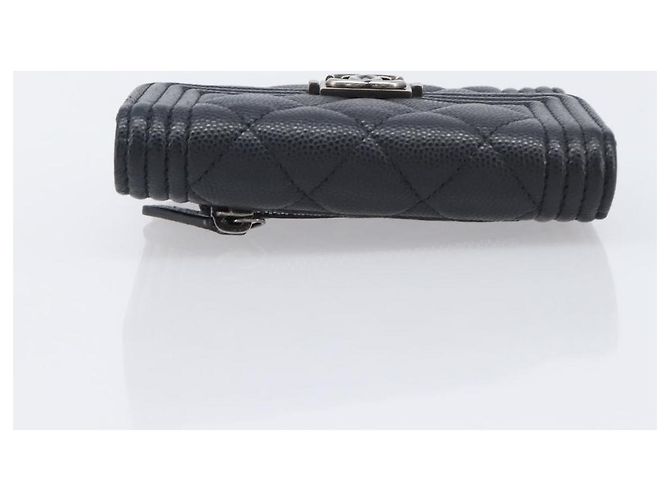 Portafoglio Compatto CHANEL Matelasse in Pelle Caviar Nero Argento CC Auth 207781V - vista 6