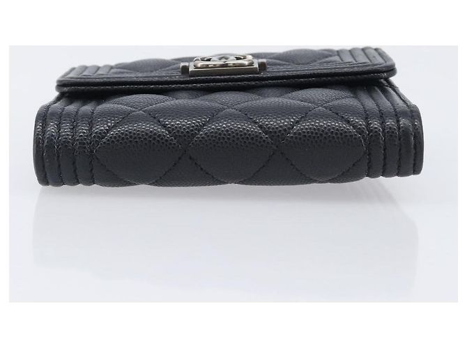 Portafoglio Compatto CHANEL Matelasse in Pelle Caviar Nero Argento CC Auth 207781V - vista 7