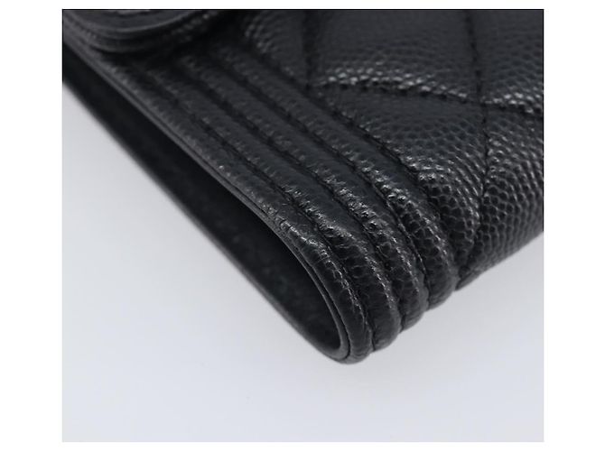 Portafoglio Compatto CHANEL Matelasse in Pelle Caviar Nero Argento CC Auth 207781V - vista 9