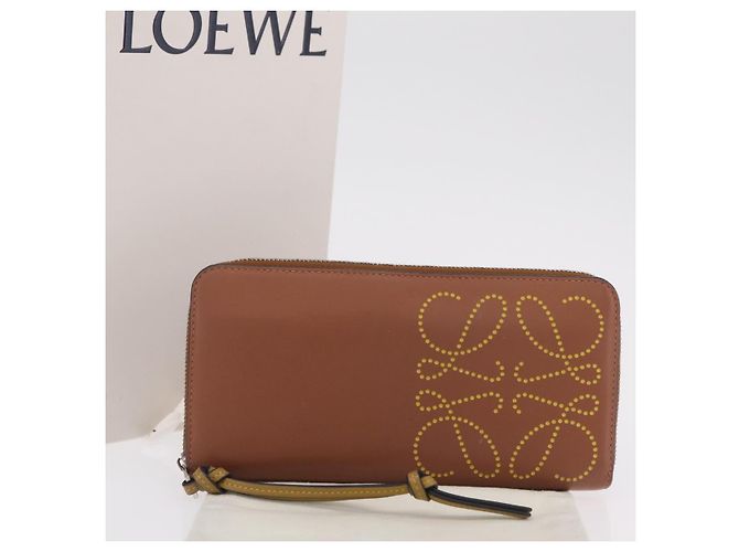 Cartera larga LOEWE de cuero marrón plata Auth LN116V Castaño - vista 12