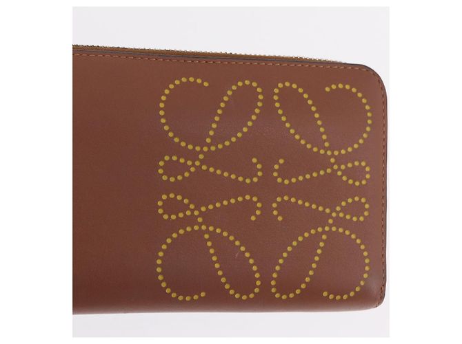 Cartera larga LOEWE de cuero marrón plata Auth LN116V Castaño - vista 19