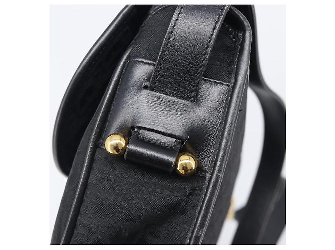 Bolsa de Ombro Christian Dior Trotter Canvas Preta Tom Dourado Auth 208865 - vista 15