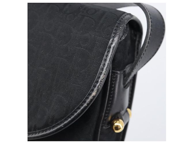 Bolsa de Ombro Christian Dior Trotter Canvas Preta Tom Dourado Auth 208865 - vista 16