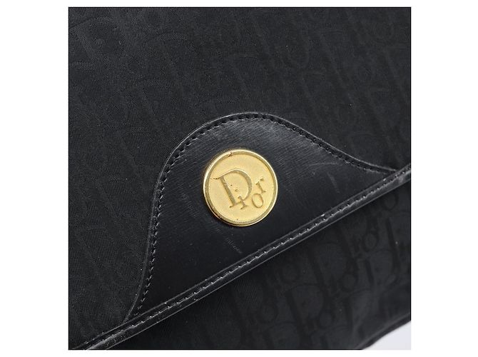 Bolsa de Ombro Christian Dior Trotter Canvas Preta Tom Dourado Auth 208865 - vista 17