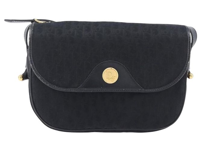 Bolsa de Ombro Christian Dior Trotter Canvas Preta Tom Dourado Auth 208865 - vista 2