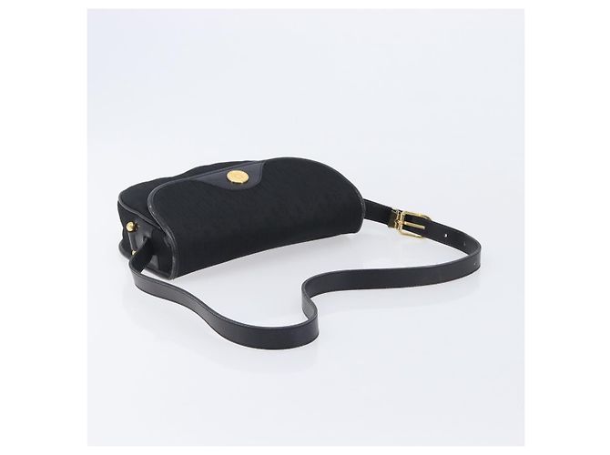 Bolsa de Ombro Christian Dior Trotter Canvas Preta Tom Dourado Auth 208865 - vista 7